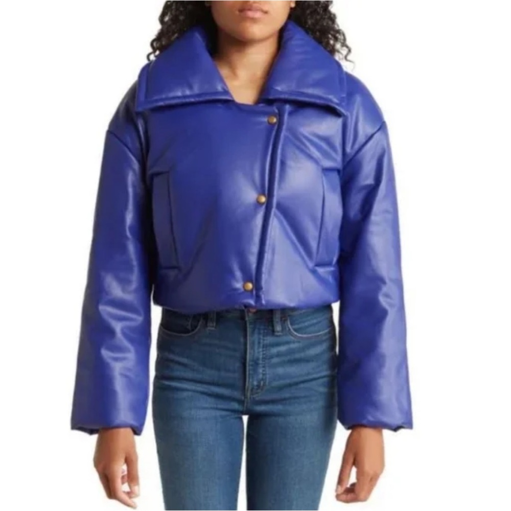 Rebecca Minkoff Cropped Padded Moto Jacket Size Small in Shade:Sapphire 🆕
